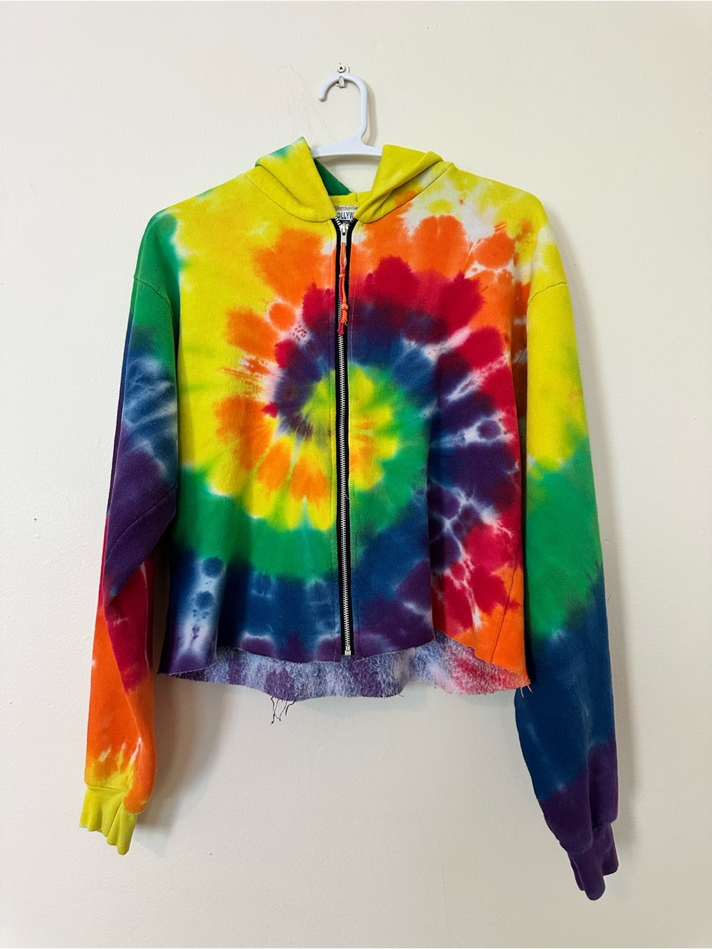 🌈 HOLLYWORLD TIE-DYE CROPPED PULLOVER HOODIE | XL FITS LIKE A L